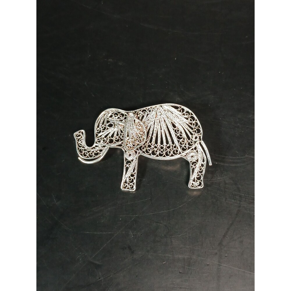 Sterling Silver Filigree Elephant Brooch Vintage Figural Pin 925